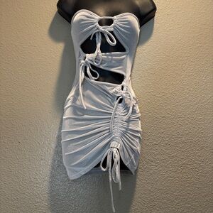 Women’s tie up velvet Bodycon Dress Women's small Ivory White velvet strapless